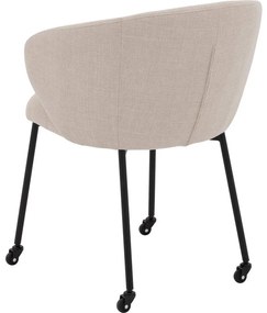Goossens Stoel Noomi beige stof met armleuning en met wielen,