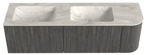 Mondiaz Kurve-dlux 155cm badmeubel ronding rechts shadow met 2 lades en 1 deur en wastafel leaf dubbel/links zonder kraangat ostra