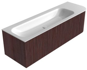 Mondiaz Kurve 145cm badmeubel ronding rechts ruby met 1 lade en deur en wastafel big large links zonder kraangat