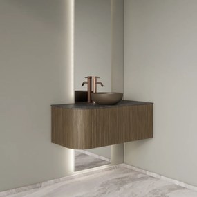 Gliss Design Alluro badmeubel ribbelfront met ronding links 100cm ash grey en zwart leisteen toppaneel