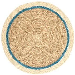 Placemat naturel, zeegras, blauwe rand,Ø38 cm