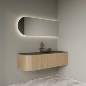 Gliss Design Alluro badmeubel ribbelfront met ronding links 140cm mist en zwart leisteen toppaneel