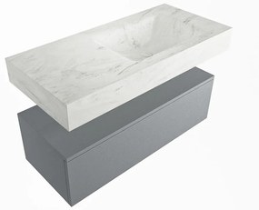 Mondiaz Alan DLux badmeubel 100cm plata 1 lade met wastafel opalo rechts 1 kraangat