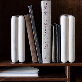 Set van 2 boekensteunen in wit marmer, Scafi