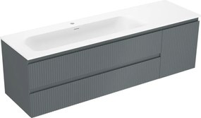 Mexen Rivel badkamerkast 160 cm met wastafel Vela links, 2S, 1D, gegroefd, grafiet/wit mat - 91A23-16047-3-BBFFF66-W23L01