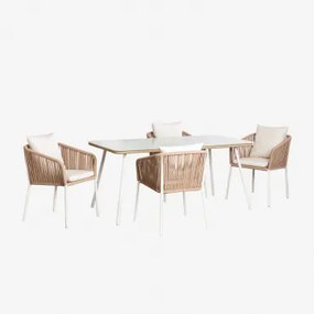 Arhiza Classic Rechthoekige Tafelset, 160x90 Cm, En 4 Aluminium Tuinstoelen. Tapioca Beige - Sklum