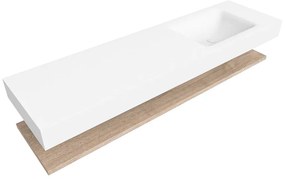 Zaro Alan badmeubel 170cm met planchet washed oak en vrijhangende wastafel cloud rechts 1 kraangat talc