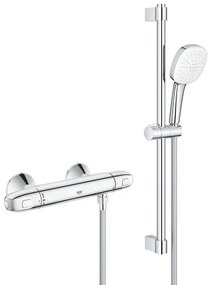 GROHE Grohtherm 1000 Doucheset - thermostatische douchekraan - met rozetten - met glijstangset - 60cm - vierkante handdouche - 2 straalsoorten - gladde doucheslang - chroom 34820005