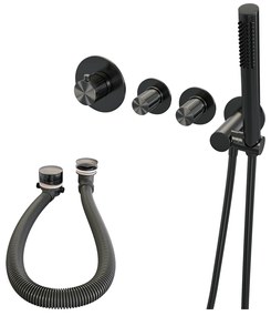 Brauer Stripe inbouw badkraan met badvulcombinatie en staafhanddouche gunmetal geborsteld PVD