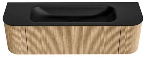 Mondiaz Kurve 150cm badmeubel ronding links/rechts oak met 1 lade en 2 deuren en wastafel big medium midden 1 kraangat urban