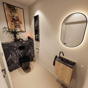 MONDIAZ TURE-DLUX 40cm toiletmeubel Washed Oak. EDEN wastafel Lava positie rechts. Met 1 kraangat. TUREDX40WASR1LAV