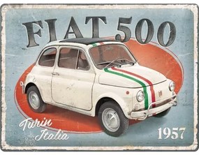 Metalen bord Fiat 500 - Turin Italia, (40 x 30 cm)