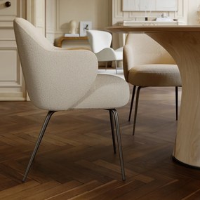 Dan-Form Bae Luxe Eetkamerstoel Met Armleuningen Almond Shimmer Boucle