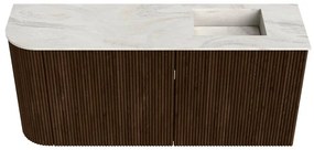Mondiaz Joya DLux 90cm toiletmeubel ronding links walnut met wastafel faye rechts 1 kraangat ostra