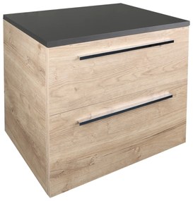 Differnz Fit badmeubel 60cm eiken licht met toppaneel zwart mat en spiegelkast