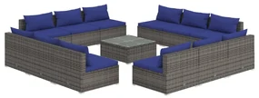 vidaXL 13-delige Loungeset met kussens poly rattan grijs