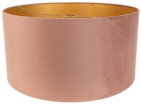 Stoffen Velours lampenkap roze 50/50/25 met gouden binnenkant cilinder / rond