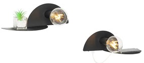 Set van 2 Moderne wandlampen zwart met USB - Valerie Industriele / Industrie / Industrial E27 rond Binnenverlichting Lamp