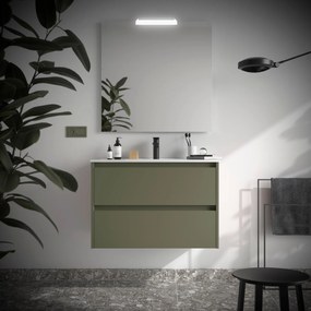 Muebles Project badmeubel 90cm met 2 lades en wastafel legergroen