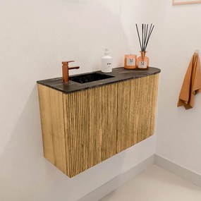 Mondiaz Joya DLux 70cm toiletmeubel ronding rechts oak met wastafel faye links 1 kraangat lava