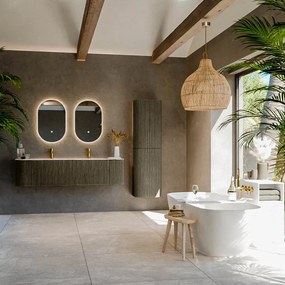 Mondiaz Kurve-dlux 170cm badmeubel ronding links/rechts shadow met 1 lade en 2 deuren en wastafel leaf dubbel 2 kraangaten glace