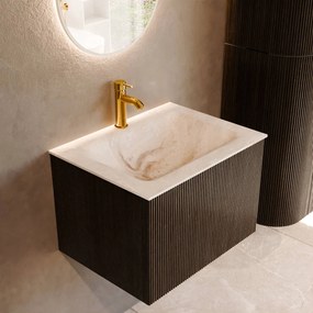Mondiaz Kurve-dlux 60cm badmeubel shadow met 1 lade en wastafel cloud midden 1 kraangat frappe