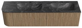 Mondiaz Kurve-dlux 175cm badmeubel ronding links dusk met 2 lades en 1 deur en wastafel stor small dubbel/rechts 2 kraangaten lava