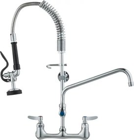 VEVOR Commerciële kraan met voorspoeldouche, 63 cm hoog, 305 mm draaibare uitloop, aan de muur gemonteerde keukenkraan, messing constructie met uittrekbare sproeier, voor 1/2/3-hokjes wastafel