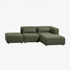 Rechtse Modulaire Chaise Longue Bank Van 2 Delen Met Poef Fogler Teddystof Saliegroen - Sklum