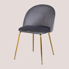 Kana Design Eetkamerstoel In Fluweel Grijs & Goud - Sklum