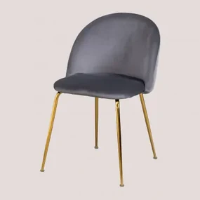 Kana Design Eetkamerstoel In Fluweel Grijs & Goud - Sklum