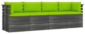 vidaXL Tuinbank 4-zits met kussens pallet massief grenenhout