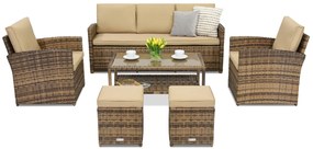 Monaco Coffee 5 tuinmeubelen + 2 Garden Point poefs bruin