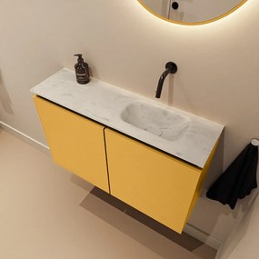 Mondiaz Ture DLux toiletmeubel 80cm ocher met wastafel opalo rechts zonder kraangat