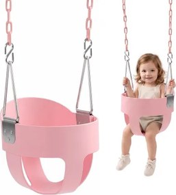 VEVOR Kinderschommel, 136 kg, hoge rugleuning, volledig kuipzitje, roze, voor buiten- en binnenspeeltuinen, gecoate kettingen en karabiners, volledig gemonteerd zitje, geschikt voor kinderen vanaf 3 jaar, CE/CPC