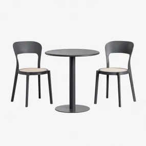 Mizzi Ronde Tafelset (ø70 Cm) En 2 Odilia Tuinstoelen Grijs – Grafiet - Sklum