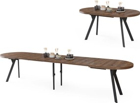 Mazzoni EXPANSO Bruin Eiken / zwarte poten - OVALE UITSCHUIFTAFEL 160-360 cm VOOR 16-18 PERSONEN