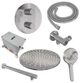 Brauer Chrome Carving thermostatische inbouw regendouche met 3 standen handdouche, rechte muurarm en hoofddouche 30cm set 80 chroom