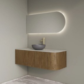 Gliss Design Alluro badmeubel ribbelfront met ronding rechts 120cm castle brown en wit marmer toppaneel