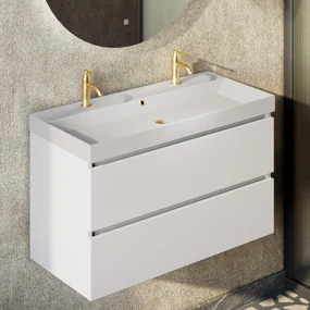 Fontana Kolo wastafelmeubel mat wit 100cm glans witte wastafel 2 kraangaten