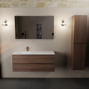 Mondiaz Aivy badmeubel 120cm mocha met wastafel solid surface talc links 1 kraangat en spiegel