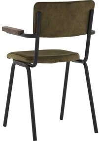 Goossens Eetkamerstoel Chaplin groen velvet stof met armleuning, urban industrieel