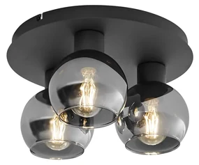 Smart plafondlamp zwart met smoke glas 3-lichts incl. Wifi A60 - Vidro Art Deco E27 rond Binnenverlichting Lamp