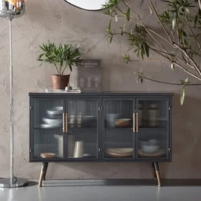 Kare Design Gomera Dressoir Zwart Met Ribbelglas - 120x35x75cm.
