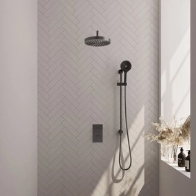 Brauer Stripe inbouw regendouche met 25cm hoofddouche, met gebogen muurarm, glijstang en 3 standen handdouche set 23 gunmetal geborsteld PVD