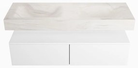 Mondiaz Alan DLux badmeubel 130cm talc 2 lades met wastafel ostra dubbel 2 kraangaten