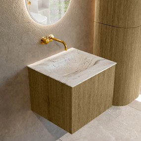 Mondiaz Kurve-dlux 50cm badmeubel dusk met 1 lade en wastafel grunne midden zonder kraangat glace