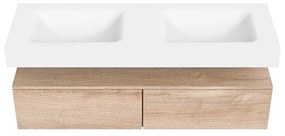 Zaro Alan badmeubel 140cm washed oak 2 lades met vrijhangende wastafel cloud dubbel zonder kraangat talc