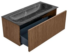 Mondiaz Kurve-dlux 100cm badmeubel walnut met 1 lade en wastafel big medium midden 1 kraangat lava