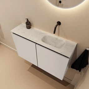 Mondiaz Ture DLux toiletmeubel 80cm linen met wastafel opalo rechts zonder kraangat